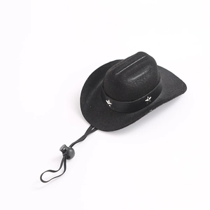 Detailansicht der Mini-Haustier-Cowboyhut mit silbernem Stern und verstellbarem Band