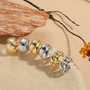 Vintage geometric adjustable open rings in gold and silver with quilted and braided patterns