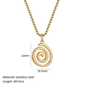 Gold stainless steel necklace with 3D spiral pendant and minimalist box chain jewelry