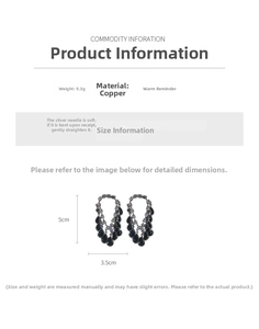 Detailed size chart for teardrop tassel earrings showing 5cm height and 3.5cm width