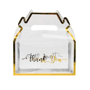 Transparent PVC gift box with gold trim and Thank You slogan for wedding favors