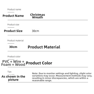 Specifications of the 30cm Christmas wreath made of PVC, wire, foam and wood