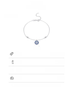 Detailed size chart for the S925 sterling silver devil's eye bracelet with blue zircon