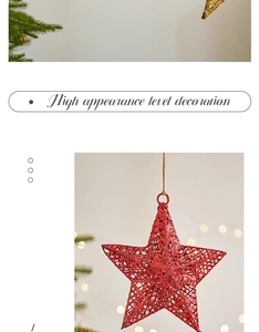Macro view of red glitter star ornament with hollow mesh design for Christmas decor