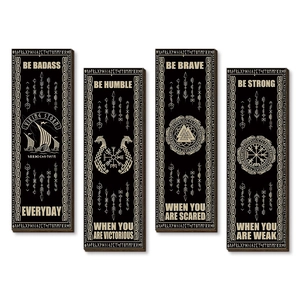 Set of 4 Viking wooden signs with gold Be Badass, Brave, Strong, and Humble quotes