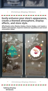 Detailed view of Merry Christmas Santa Claus and tree static stickers on glass door