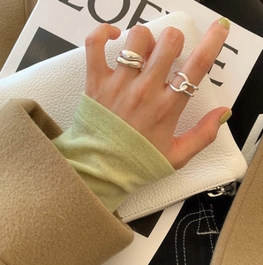 925 sterling silver chunky irregular ring set with wide wave and hollow twisted bands