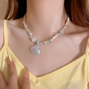 Acrylic shell and starfish pearl necklace for women featuring a summer ocean style design