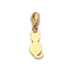 Polished gold cat silhouette charm with lobster clasp for stainless steel jewelry
