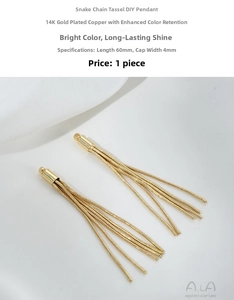 Close-up of 14K gold-plated snake chain tassels with 60mm length for DIY jewelry making