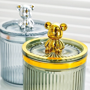 Food-grade glass storage jars with electroplated bear lids for kitchen grain storage