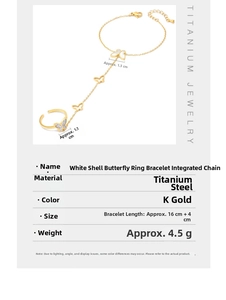 Tableau détaillé des tailles du bracelet bague papillon en acier doré inoxydable
