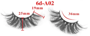 Detail view of 6D-A02 voluminous false eyelashes with 25mm length dimensions