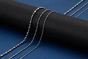Detailed comparison of four silver stainless steel bead chains in different thicknesses