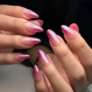 Magenta Pink Gradient Ombre Almond Shape Press On Nails Glossy Finish Artificial Fake Nails For Women Daily Party Jewelry