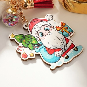Cartoon Santa Claus keychain with red tassel and sparkling star sequins ball ornament