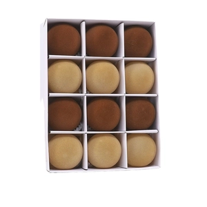 Set of 12 flocked Christmas ball ornaments in brown and beige colors for tree decor