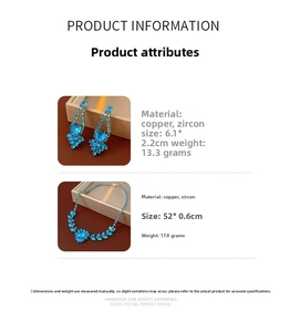 Detailed size specifications for heart zircon necklace and earrings bridal jewelry set