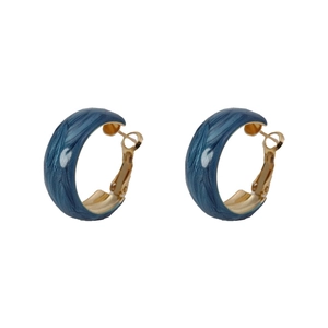 Retro wide hoop earrings with deep blue marble texture and gold metal plating