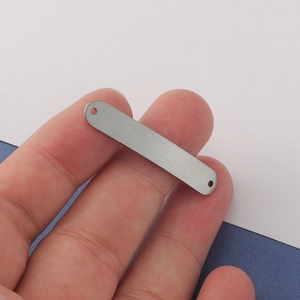 Brushed silver stainless steel curved bar connector with two holes for DIY jewelry