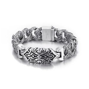 Retro 316L stainless steel bracelet with vintage engraved cross patterns for men