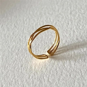 Minimalist 925 sterling silver open ring with twisted rope design in golden finish