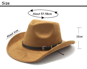 Size chart for western cowboy hat showing 58cm head girth, 8cm brim, and 12cm height