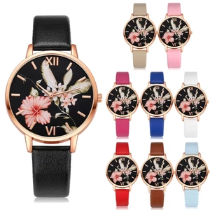 Elegant floral dial quartz watch for women with rose gold case and multiple color strap set