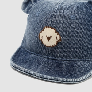 Blue denim baby baseball cap with cute ears and a dog embroidery patch for toddlers