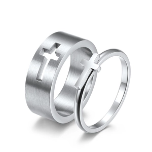 Brushed stainless steel cross rings with hollow design for men and women's jewelry