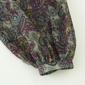 Metallic thread chiffon paisley dress with elegant long sleeve cuffs and slim fit