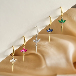 Marquise Zirconia Cone Dangle Earrings Copper 18K Gold Plated Huggie Hoop Colorful Stone Elegant Jewelry For Women