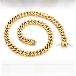 Detailed view of a 13mm gold stainless steel Cuban link chain weighing 229 grams