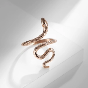 Elegant rose gold snake ring for women with realistic scale texture and open adjustable design