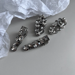 Four-piece silver-grey crystal hair clips set including bobby pins and duckbill clips