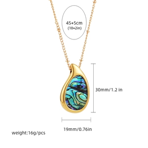 Minimalist 18k gold-plated stainless steel necklace with abalone shell teardrop pendant