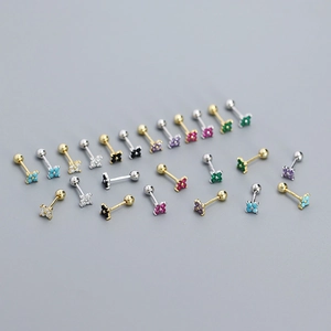 925 Sterling Silver Clover Flower Zircon Screw Back Cartilage Piercing Stud Earrings For Women