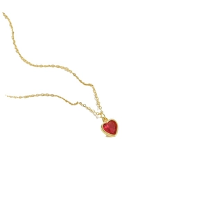 Elegant gold chain necklace featuring a polished red heart pendant for women