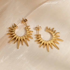 Boucles D'oreilles Soleil Surdimensionnées Pour Femmes Acier Inoxydable Plqué Or 18K Créoles En C