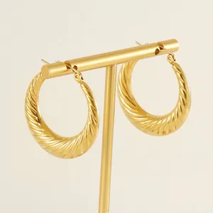 Chic 18K gold plated twisted hoop earrings with textured spiral design for women