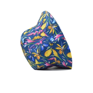 Women's dark blue bucket hat with floral bird of paradise print for summer outdoor shade