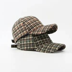 Cappellini da baseball vintage con motivo pied de poule in marrone e verde