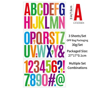 Set of 3-inch large colorful alphabet and number stickers for DIY wall and car decor