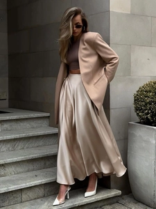 Elegant High Waist Satin Maxi Skirt Satiny A-Line Long Skirt For Women Urban Chic Office Style