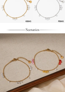 Detail of adjustable bead bracelets with colorful zircon pendants in gold and silver finish