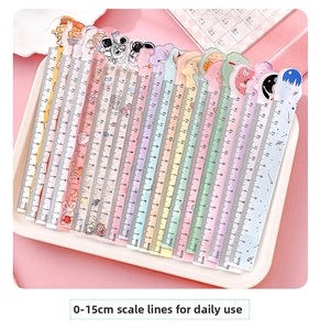Detailed view of 15cm cartoon rulers in pastel colors featuring cute space and animal motifs