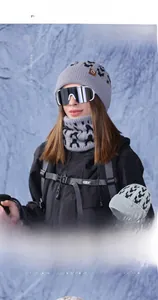 Winter thermal knit beanie and scarf set with abstract patterns for outdoor warmth
