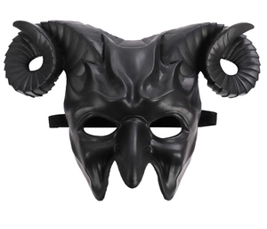 Detail of 3D devil ram horns mask with realistic texture for Halloween cosplay
