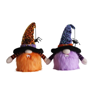 Halloween gnome plush decor set with spider sequins and orange purple whiskers
