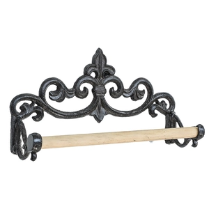 Industrieller Retro-Wand-Toilettenpapierhalter aus Gusseisen mit Holzstange und Lilie
